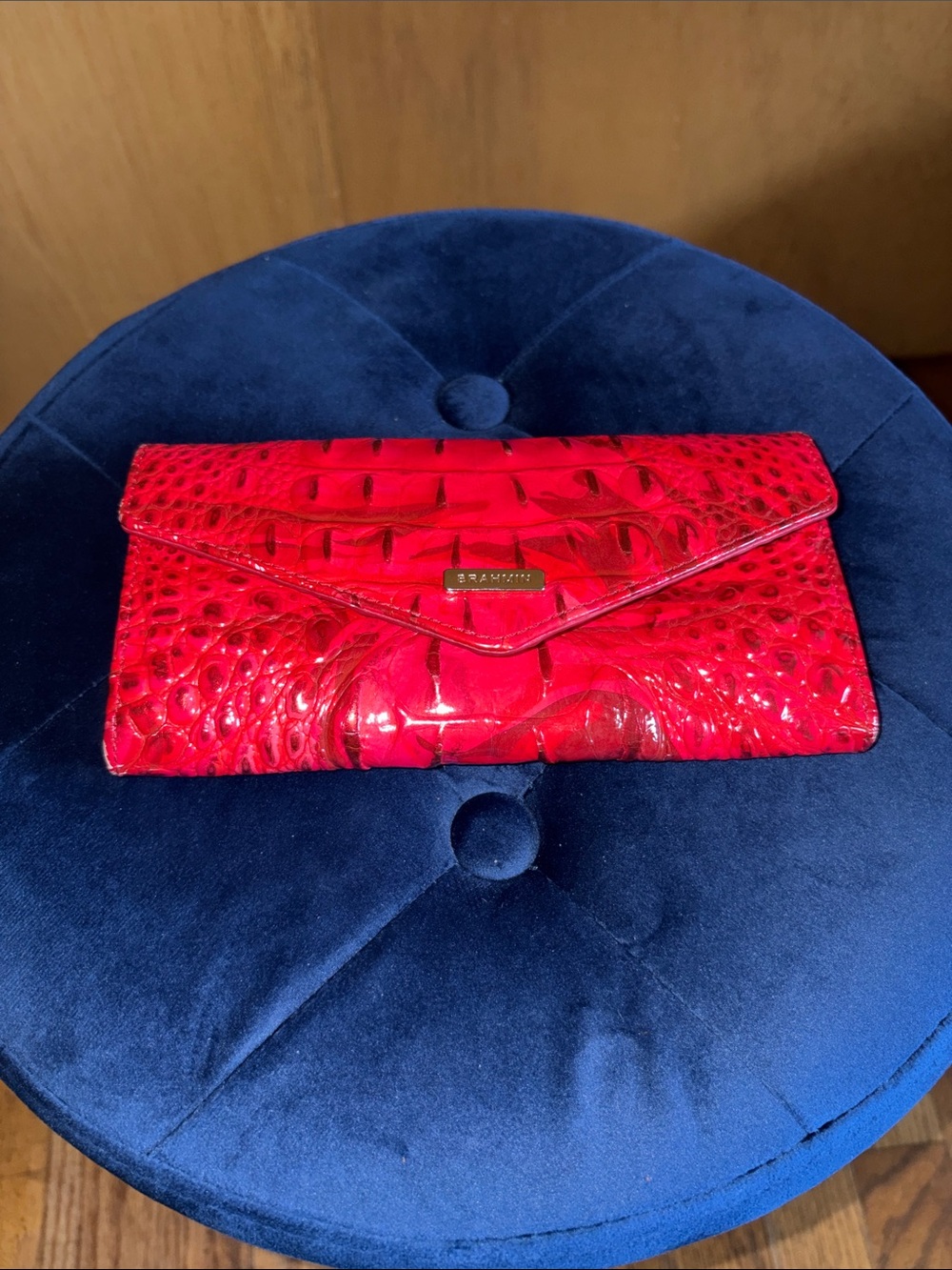 Brahmin Bright Red Croc-Embossed Leather Envelope Clutch